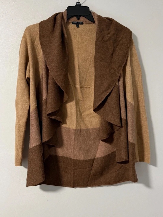 Eileen Fisher Sweaters - Eileen Fisher Two-Tone Brown & Tan Draped Cardigan | 100% Merino Wool | Size L